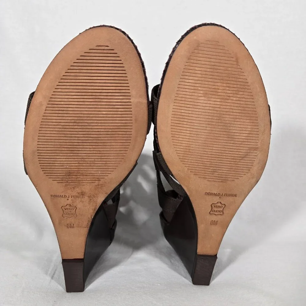 DONALD J PLINER Pira BROWN Watersnake & Stretchy Strappy Ankle Wedge Sandals 8M. - Picture 17 of 17